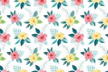 Flower watercolor art background vector. Wallpaper design with floral paint brush line art