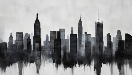 Obraz premium NYC Skyline Abstract - Black and White Digital Painting