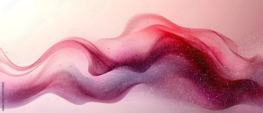 Poster an abstract composition featuring flowing waves in shades of pink and purple, creating a dreamy and 