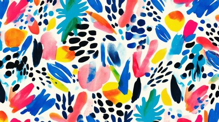 Abstract Watercolor Floral Pattern - Bright Colors, Organic Shapes, Seamless Repeat