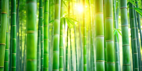 Luminous Sunlight Filtering Through a Dense Grove of Vibrant Green Bamboo Stalks