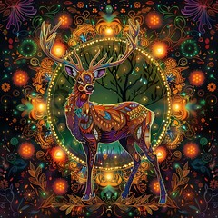 Fototapeta premium Colorful Mandala Design with Majestic Deer Illustration