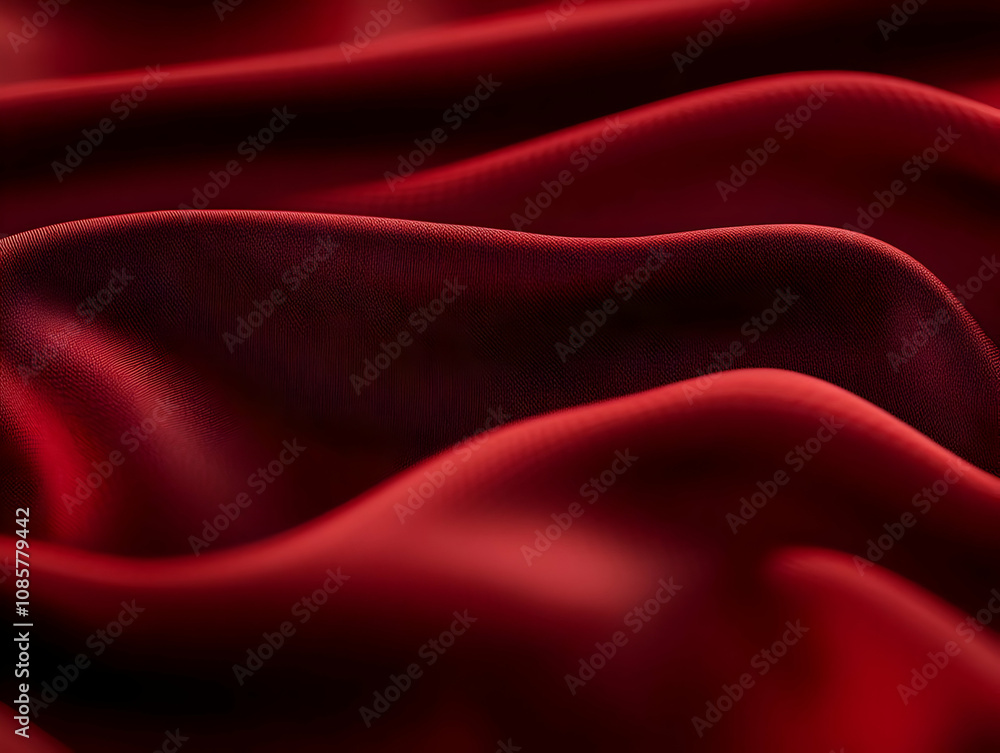 Poster elegant red silk fabric with flowing curves, perfect for backgrounds and textures in design projects