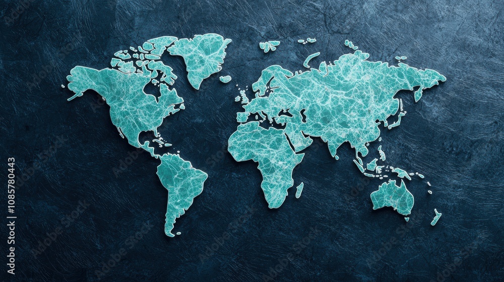Aufkleber digital tech inspired world maps: a world map with satellite imagery and gps coordinates, illustrati