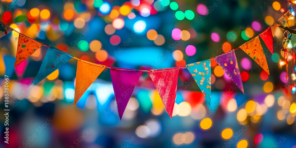 Aufkleber colorful festive bunting and twinkling lights creating a joyful atmosphere for celebrations and gath