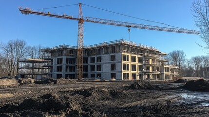 Fototapeta premium Construction site of a modern residential building