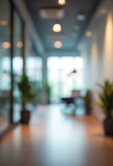 Beautiful blurred background of a light modern office interior with and beautiful lighting