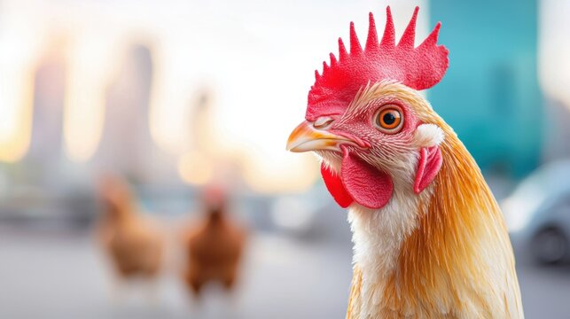 Urban Farming and Community Gardens: An urban farm with livestock and poultry, showcasing integrated farming systems, sustainable food production, and the connection between urban and rural