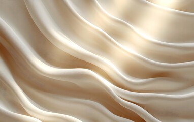 Fototapeta premium Elegant beige fabric with soft waves, creating a luxurious and serene atmosphere, illuminated by gentle light to enhance texture and depth.