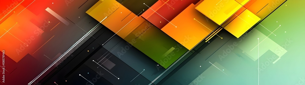 Poster an abstract composition featuring vibrant geometric shapes in red, yellow, green, and black tones, c