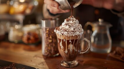 Modern Cafe Ambiance with Gourmet Hot Chocolate and Skilled Barista for Cozy Atmosphere