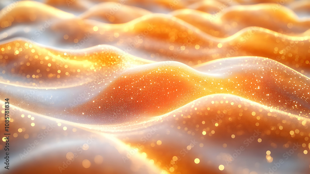 Poster abstract wavy background with shimmering lights and vibrant orange hues, creating a mesmerizing visu