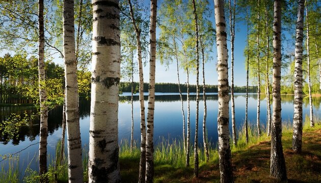 finnish lake and forest, AI generated