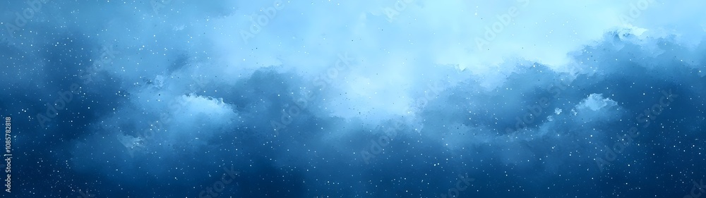 Poster a moody and atmospheric scene of dark blue clouds complemented by soft light flurries, evoking a sen