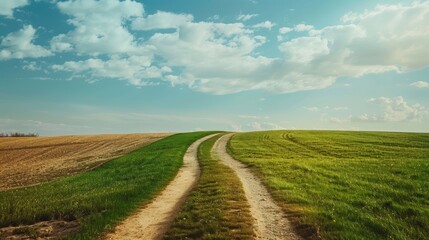 Journey of Life: Serene Path Through Lush Fields and Arid Landscapes