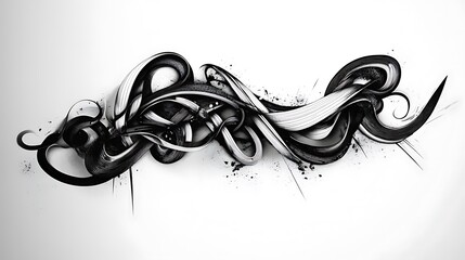 Abstract Black and White Swirling Ribbon Design