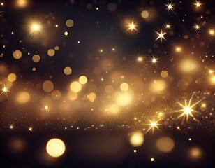 Obraz premium Glitzerndes Bokeh und goldene Sterne vor dunklem Hintergrund