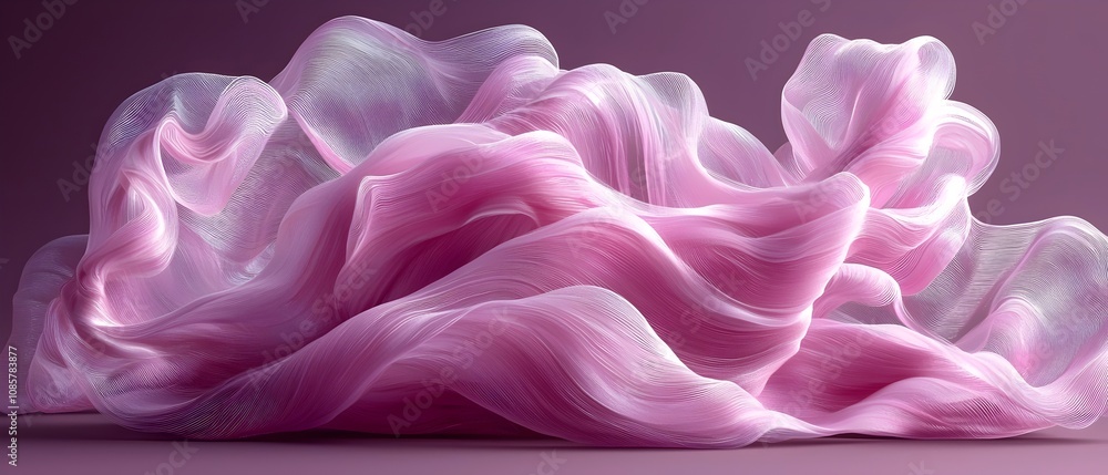 Poster a stunning abstract representation of flowing pink fabric, creating an elegant and soft appearance w