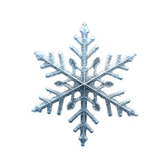Frozen snowflake on transparent background. Detailed macro view. Winter beauty. Detailed icy pattern. Decorative snowflake. Winter scene. Cold design. Festive ornament. Holiday decoration. Icy crystal