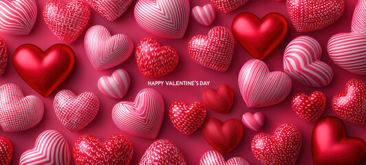 Valentine's Day decoration with pink,red heart-shaped balloons illustration copy space, banner template design for valentine's theme background.
