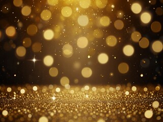 Goldener Bokehhintergrund mit Punkten und glitzernden Sternchen am Boden