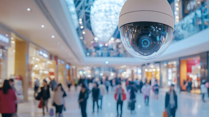 CCTV Camera an background Lots of people walking around in the shopping mall.