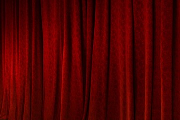 Elegant red curtains in theatre as background, closeup