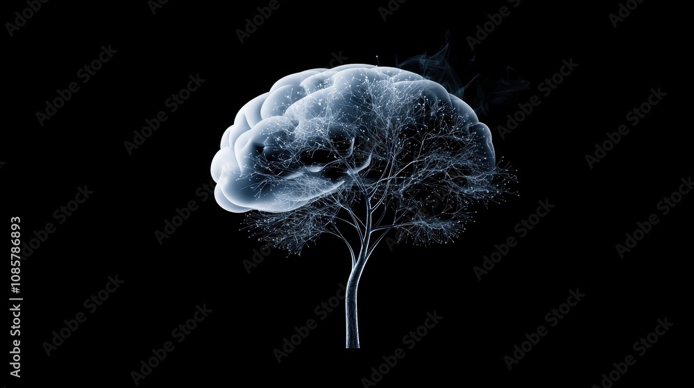 Aufkleber Abstract Brain or AI Icon: Abstract brain icon integrated with a network of interconnected nodes, symbolizing the internet of things, artificial neural networks, and digital consciousness.