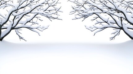 Fototapeta premium Winter Landscape with Bare Trees and Soft Snow Blanketing the Ground Creates a Serene and Tranquil Atmosphere in a Minimalist Setting