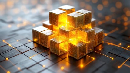 Abstract visualization of blockchain technology with connected cubes
