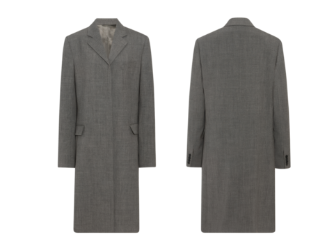 Gray winter coat front and back view, mockup isolated on transparent background