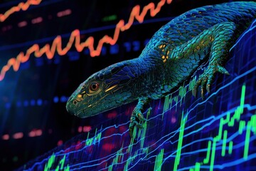 Financial stock market graph illustrating economic trends, showcasing fluctuations in market data with rising and falling graphs.