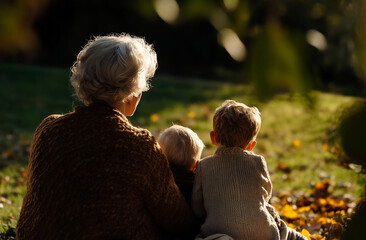 grandparent and child outside in the park