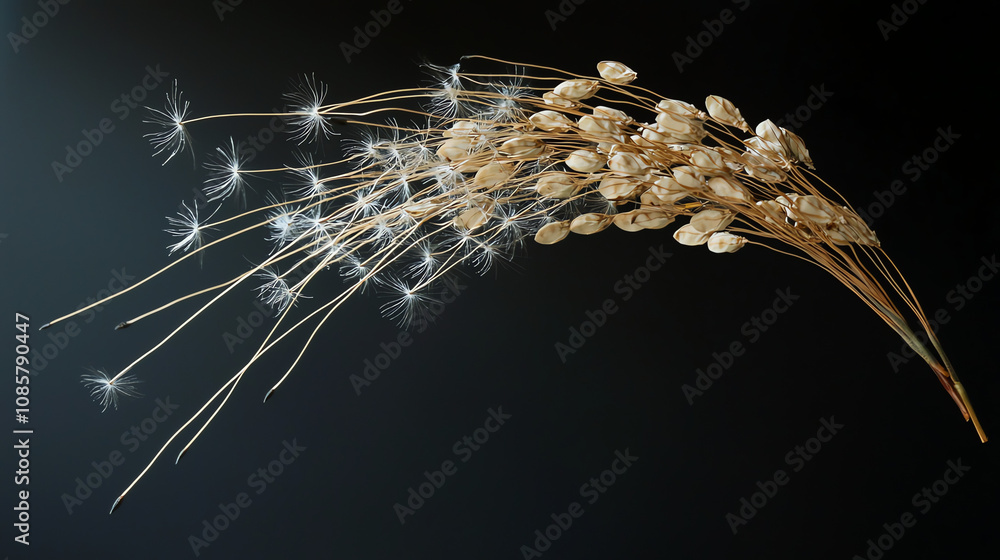 Poster detailed view of a dandelion seed head displaying delicate seeds ready for dispersal in a natural se