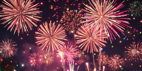 Obraz premium Vibrant banner featuring colorful New Year's eve fireworks display, bright