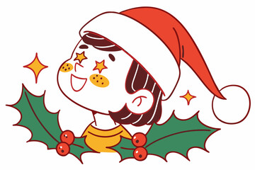 Christmas Head Clipart  White Santa Claus Hat on White Background