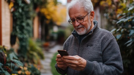 Fototapeta premium A senior exploring health apps on a smartphone, tracking their daily steps and feeling motivated by the technology.