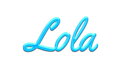 Glowing blue effect of name Lola on white background.	