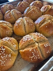 homemade buns sprinkled with sesame seeds