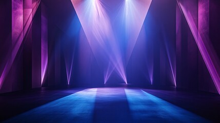 Fototapeta premium Vibrant Abstract Stage with Colorful Lights and Rays Illuminating the Dark Space Creating an Energetic Atmosphere for Events and Performances