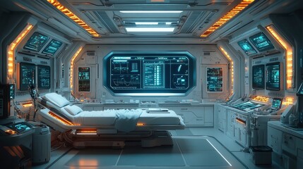 Obraz premium Futuristic medical lab with AI diagnostics display