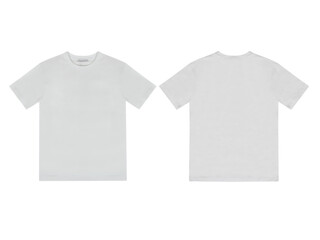 Blank white t shirt front and back mockup, plain cotton short sleeve mock-up, isolated on transparent background