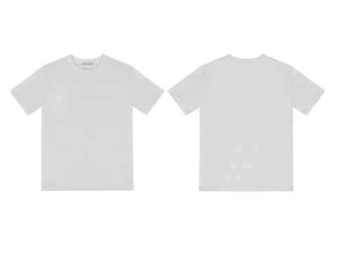 Blank white t shirt front and back mockup, plain cotton short sleeve mock-up, isolated on transparent background