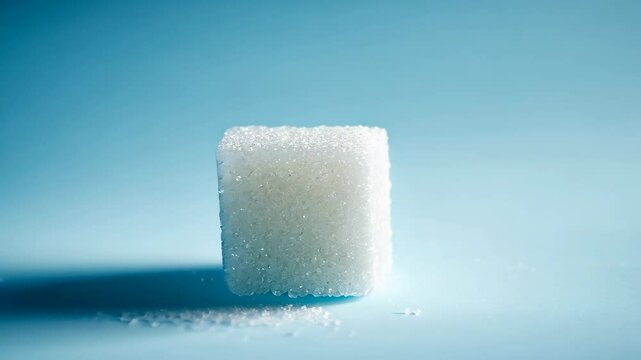 Sugar cube casting a shadow on a blue background