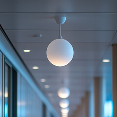 White Pendant Light in a Modern Office Hallway