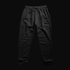 Black Oversized Sport Pants Mockup on Black Background