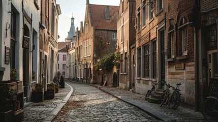 Obraz premium Classic European architecture with cobblestone streets and historic buildings