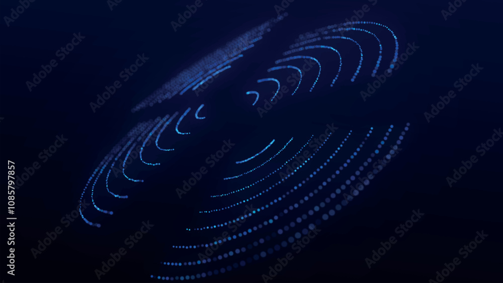 Aufkleber futuristic dotted, circular particle wave. sound waves visualization. dark background. technology or