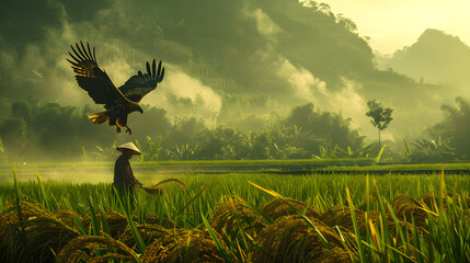 eagle flying over the field