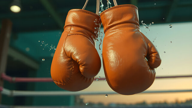 Two boxing gloves about to collide in a boxing match with blur effect in the background